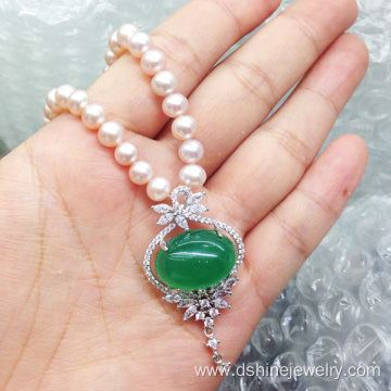 Natural Freshwater Pearl And Diamond Pendant Jade Necklace